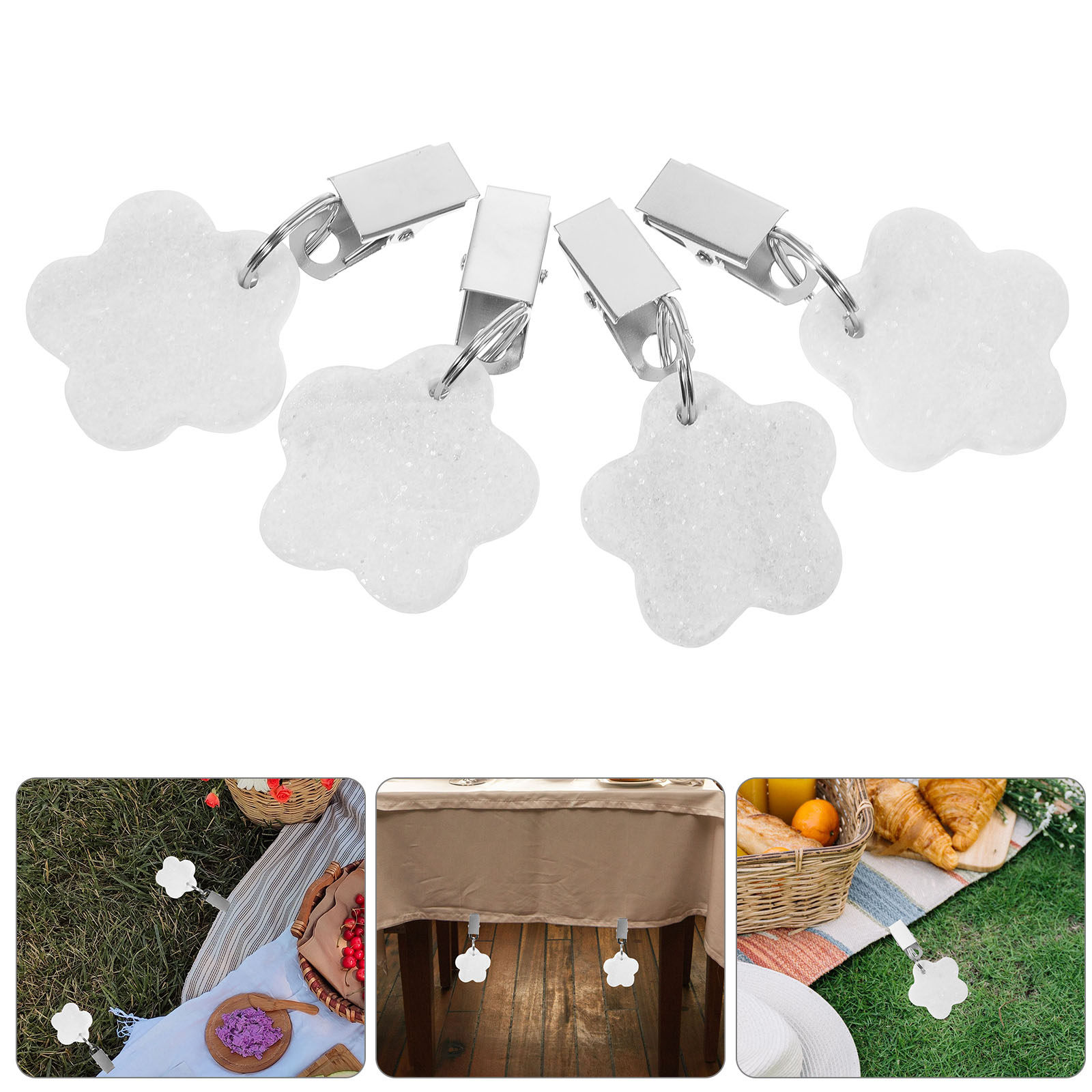 Outdoor Camping Folding Table - 4 pinces pour nappe, poids décoratifs