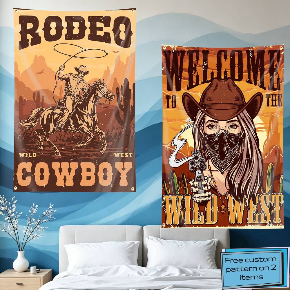Outdoor Camping In Texas - Tapisserie/Bannière Décorative Rétro Texas Western Cowboy
