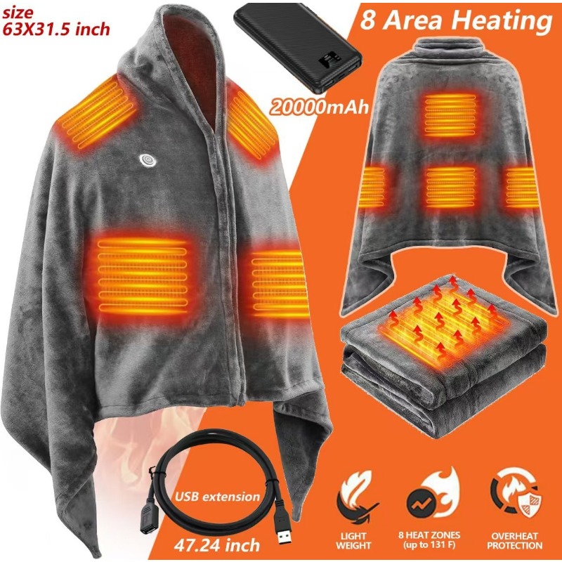 Outdoor Camping Heated Blanket - 2025 NewUSB Couverture châle chauffante, enveloppement